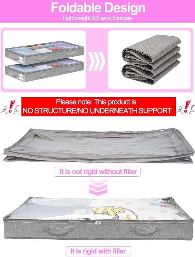 punemi 4 inches Under Bed Storage Containers, Low Profile Underbed Storage - Image 2