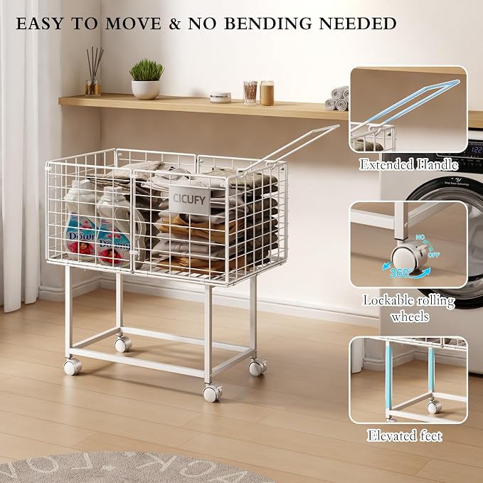 Wire Laundry Hamper, 80L Rolling Laundry Basket Cart on Wheels, Dirty Clothes - Image 3