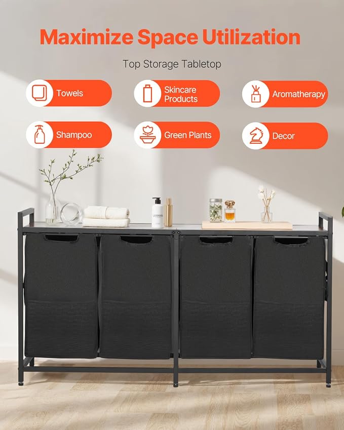 VEVOR 4 Section Laundry Sorter, Large Laundry Hamper - Image 6