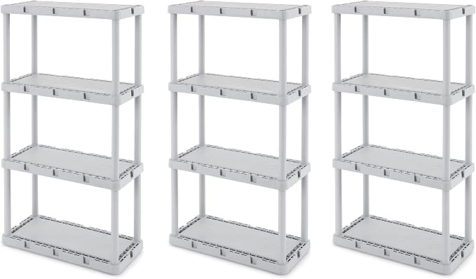 Gracious Living 3 Pack Light Duty Storage Shelves, Knect-A-Shelf 4-Shelf Solid by GraciousLiving