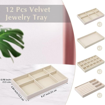 Inbagi 8 Pcs Small Velvet Jewelry Trays Stackable Drawers Organizer Inserts - Image 2