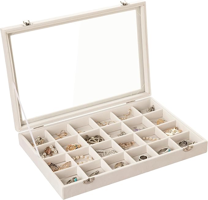 Frebeauty Velvet Jewelry Tray, 24 Grid Jewelry Organizer by Frebeauty