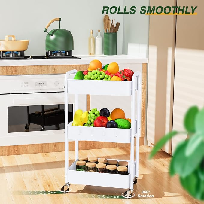 LEHOM 3 Tier Rolling Utility Cart, Metal Trolley Cart - Image 4