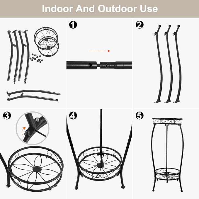 Plant Stand Indoor Outdoor 27.1'', 2 Tier Tall Metal Plant Stands, Heavy Duty - Image 7