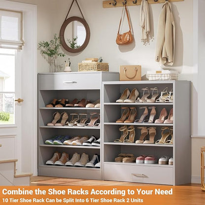Aheaplus Tall Shoe Cabinet, 10 Tiers Wood Shoe Rack, Vertical Shoe Storage - Image 4