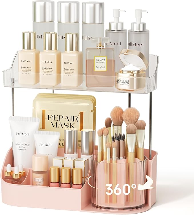 Rotating Makeup Organizer w/Makeup Brush Holder, 2 Tier Bathroom Countertop by Unknown