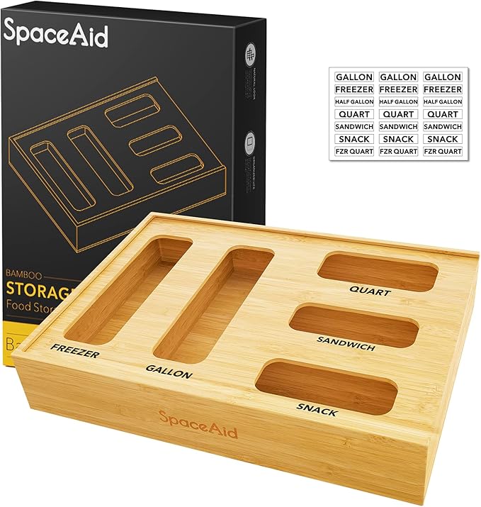 SpaceAid Bag Storage Organizer for Kitchen Drawer, Bamboo Organizer, Compatible by SpaceAid