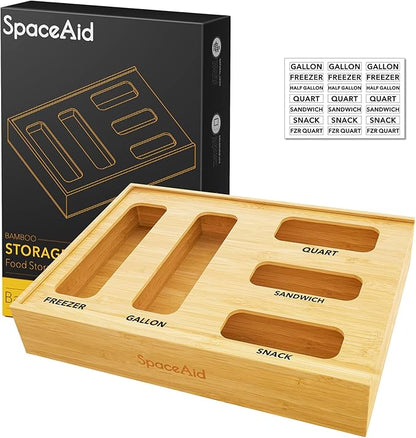 SpaceAid Bag Storage Organizer for Kitchen Drawer, Bamboo Organizer, Compatible by SpaceAid
