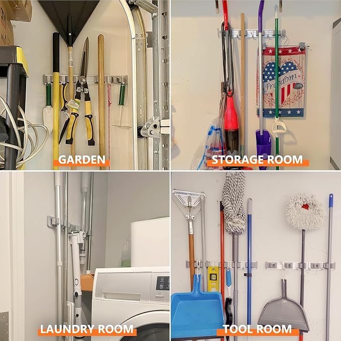 reliahom Broom Holder Wall Mount Mop Hanger Tools organizer 5Racks4Hooks - Image 5