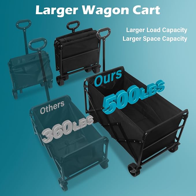Collapsible Wagon Cart with Wheels Foldable: 500LBS Heavy Duty Folding Utility - Image 2