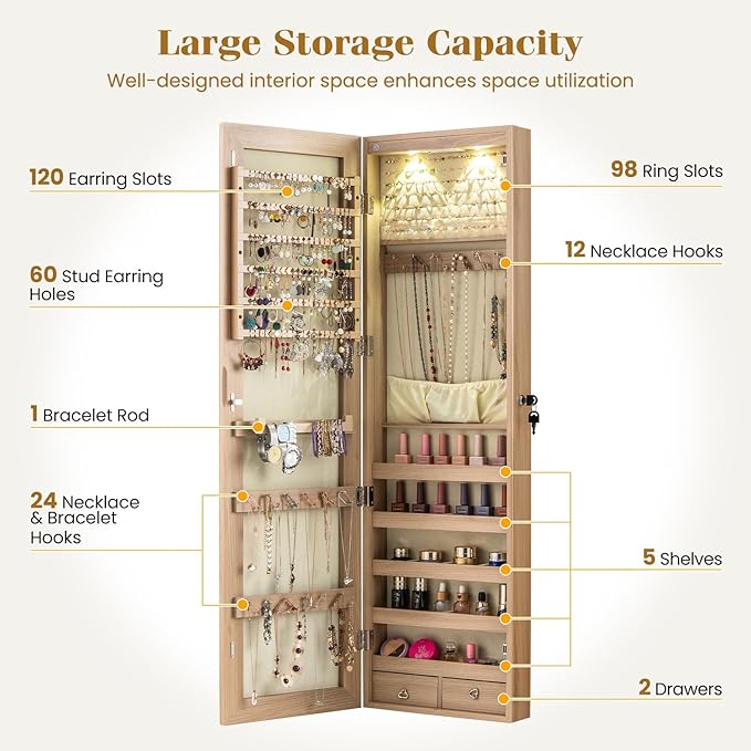 Giantex Wall or Door Mounted Jewelry Armoire - Image 3