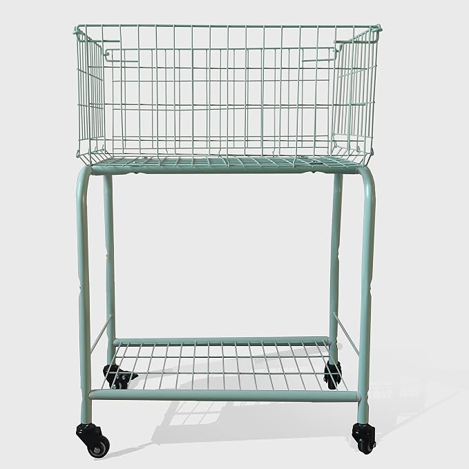 29" Rolling Laundry Cart，Large Capacity Foldable Hamper Basket, MINT Color | - Image 6