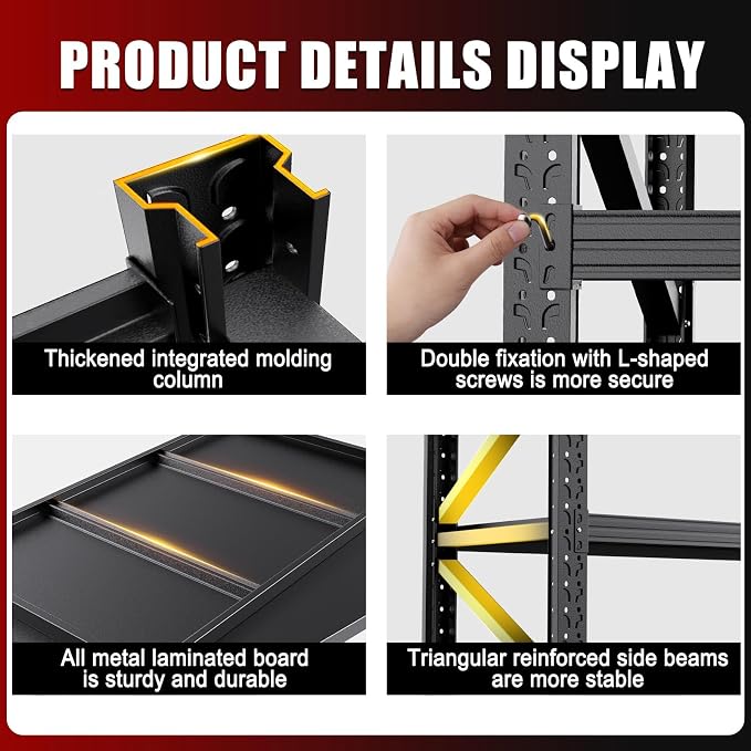 3 Pack Heavy Duty Metal Garage Shelving, 4-Tier Adjustable Storage Shelves - Image 8