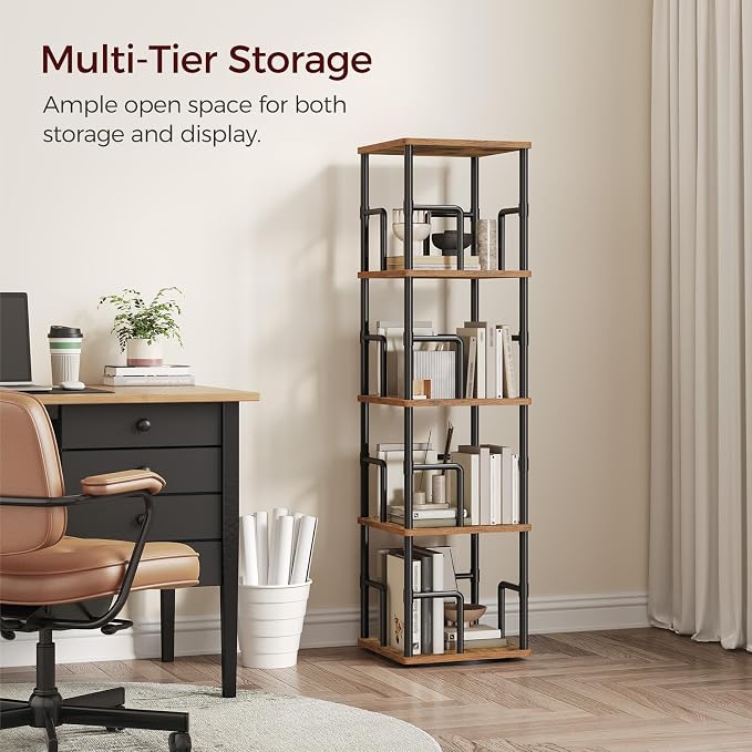 MAHANCRIS 4-Tier Rotating Bookshelf, Freestanding Corner Bookshelf, 360° - Image 4