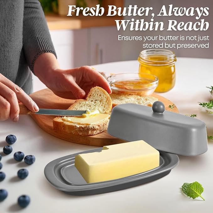 Flexzion Ceramic Gray European Butter Dish - Image 2