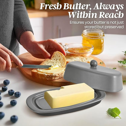 Flexzion Ceramic Gray European Butter Dish - Image 2