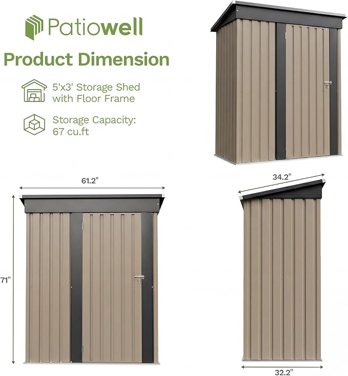 Patiowell 5x3 FT Outdoor Storage Shed - Image 2
