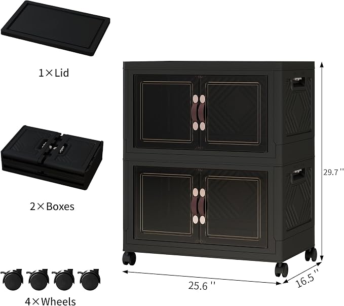 Storage Bins with Lids and Wheels, Collapsible Bathroom Storage Cabinet with - Image 2