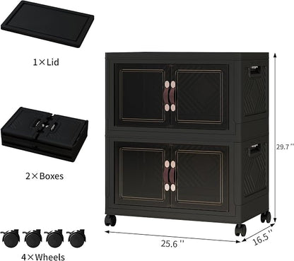 Storage Bins with Lids and Wheels, Collapsible Bathroom Storage Cabinet with - Image 2