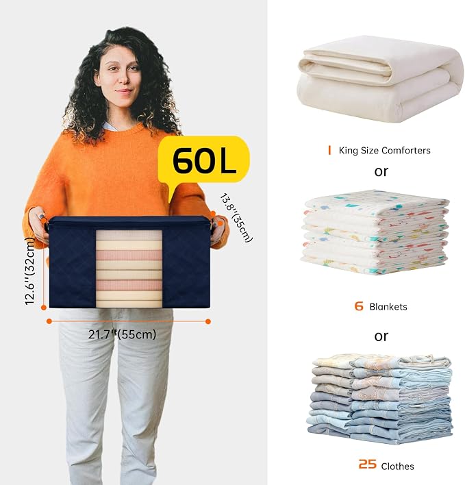 8 Pack Clothes Storage Bags - 60L Blanket Organizers and Storage - Image 2