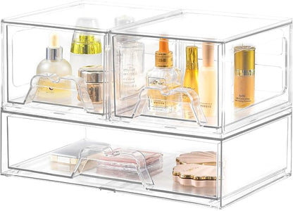 3 Pack Stackable Storage Drawers Clear Acrylic Organizer Makeup Bathroom by Stebopum