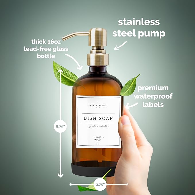 Vine Creations Amber Glass Soap Dispenser, 2 Pack Kitchen Soap Dispenser Set - Image 5