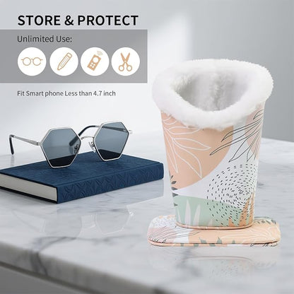 Plush Lined Eyeglasses Holder, Cute Magnetic PU Leather Glasses Stand Case - Image 5