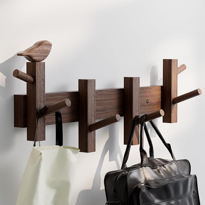 Coat Rack Wall Mount，Solid Acacia Wall Mounted Coat Rack - Image 2