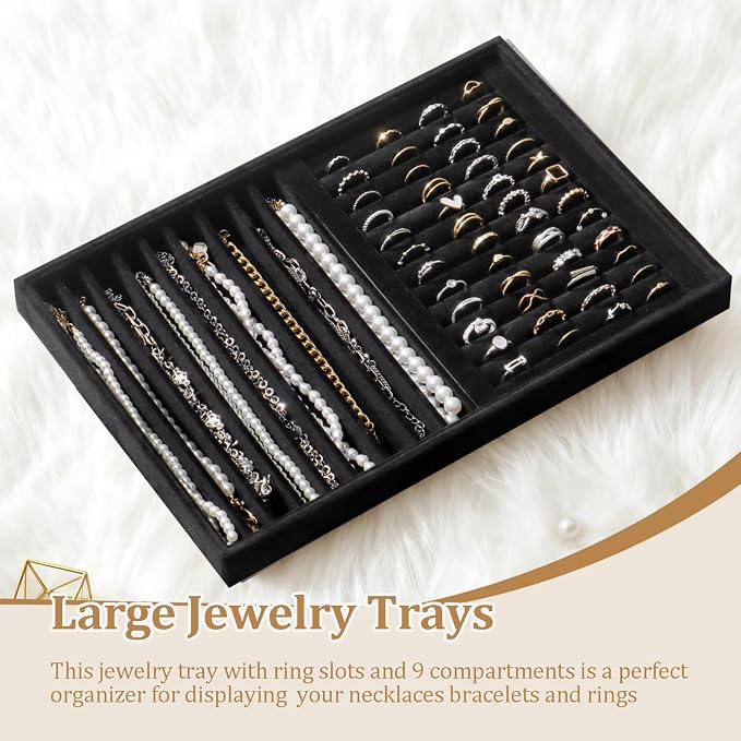 Large Jewelry Organizer for Drawer Insert Velvet Stackable Jewelry Trays for - Image 2