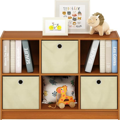 Furinno Basic 3x2 Bookcase Storage w/Bins, Light Cherry/Ivory - Image 7