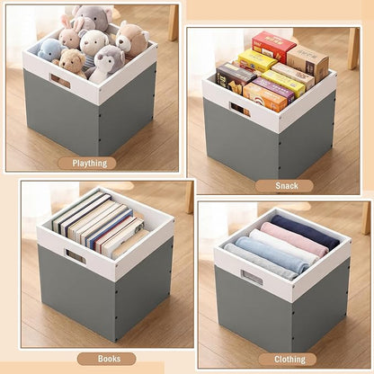 AceOrbit 2 Pack Gray Wood Crates Wooden Storage Box, Modular Open Cube Bins - Image 7