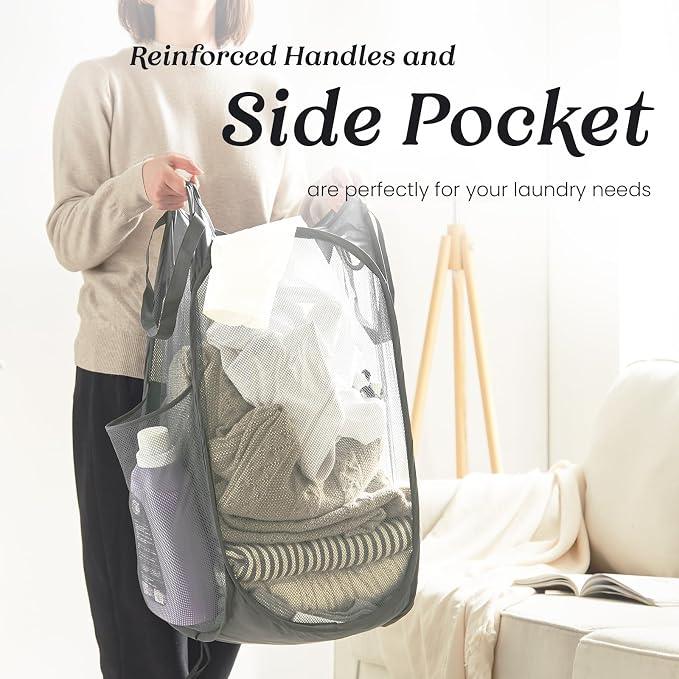 TECHMILLY Collapsible Mesh Pop Up Laundry Hamper - Image 3