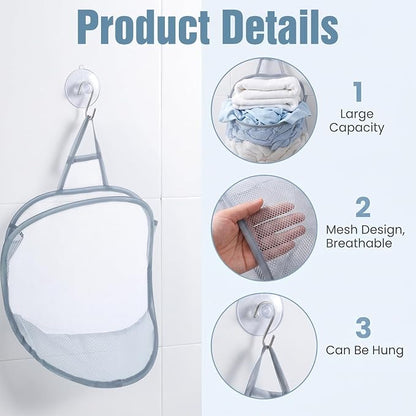 3 Pack Mesh Hanging Laundry Hamper, Small Foldable Laundry Baskets | Wall - Image 3