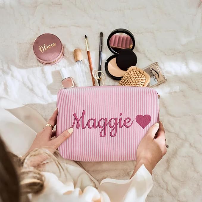 Personalized Seersucker Makeup Bag - Image 7