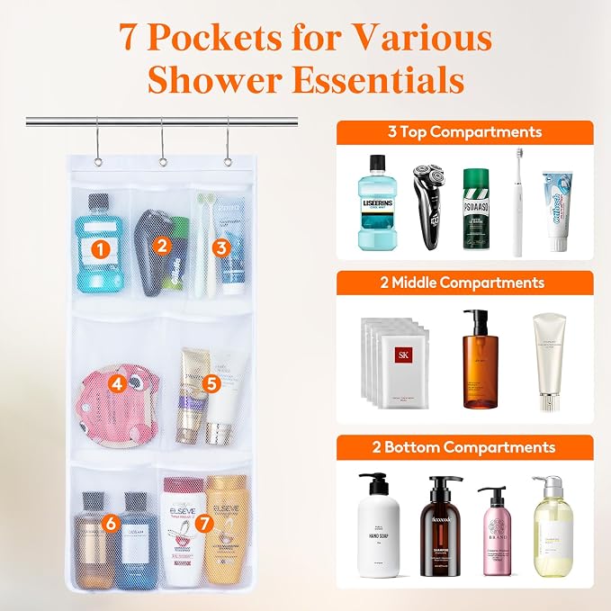 Lifewit Cruise Essentials Shower Caddy Must-Have, 7 Pockets Hanging Bathroom - Image 3