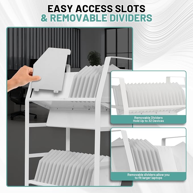32-Device Mobile Charging Storage Cart, Lockable Charging Station - Image 4