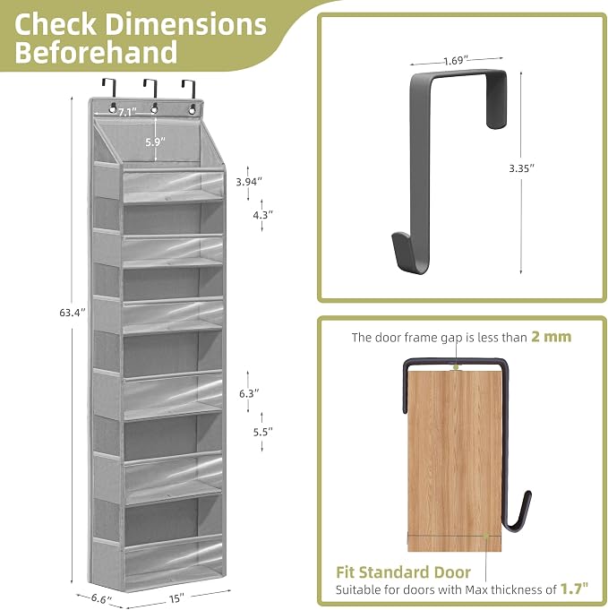 Over Door Organizer with 6 Extra Large Pockets 12 Side Pockets, Hanging Storage - Image 2