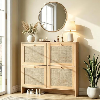 Nicetree Modern Rattan Shoe Cabinet, 4 Flip Drawers & Adjustable Shelves by Nicetree