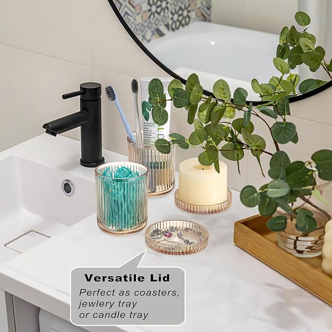 2 Pack Glass Qtip Holder with Lid, Qtip Dispenser Bathroom Storage Jars- Glass - Image 5