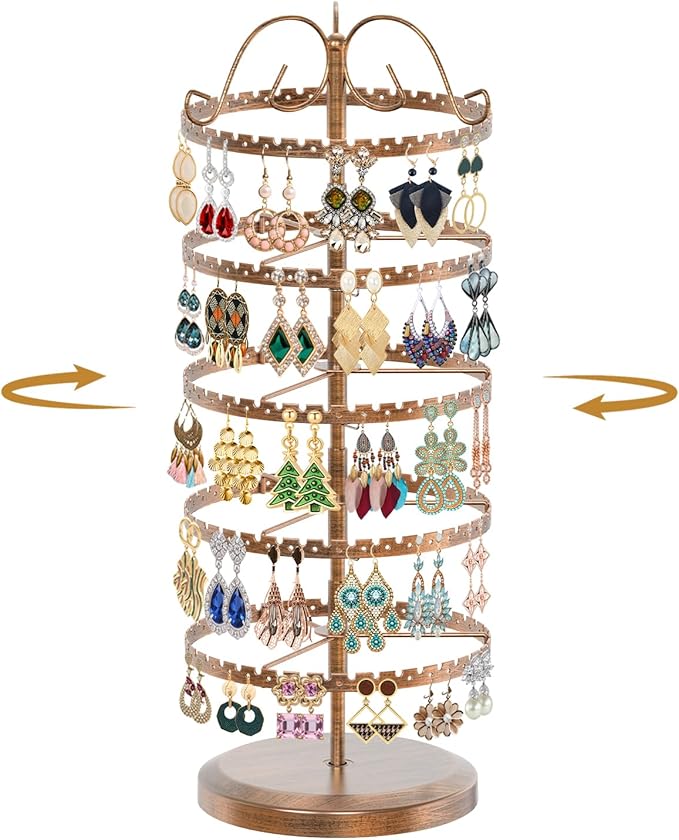 MODOWEY 5 Tier Rotating Earring Holder Organizer Stand, Adjustable Metal by MODOWEY