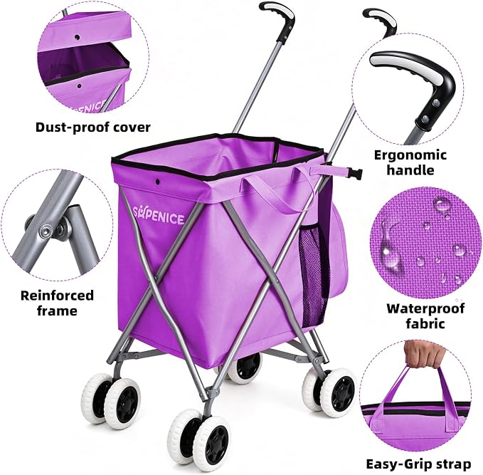 Shopping Carts for Groceries Foldable Rolling Trolley - Image 3