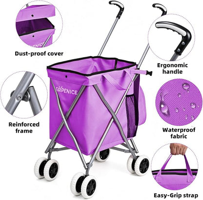 Shopping Carts for Groceries Foldable Rolling Trolley - Image 3