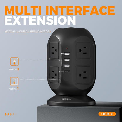 Surge Protector Power Strip Tower, TESSAN 10 ft Flat Extension Cord - Image 5