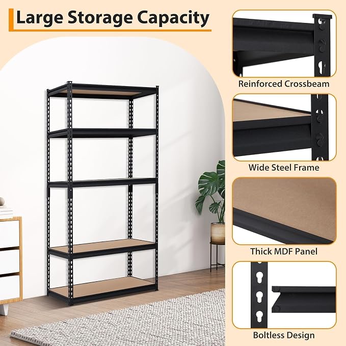 Storage Shelving Unit, 5-Tier Adjustable Metal Storage Shelves - Image 8