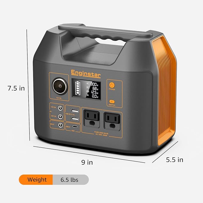 Enginstar Solar Generator, 296Wh Portable Power Station, 110V Pure Sine Wave - Image 6