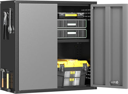 Metal Garage Wall Cabinet with 2 Doors and 1 Adjustable Shelf, Lockable by Firstsky