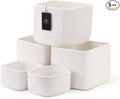 5-Pack Storage Cubes Woven Rope Baskets, 2 Sizes Organizer Bins | Ideal by Unknown