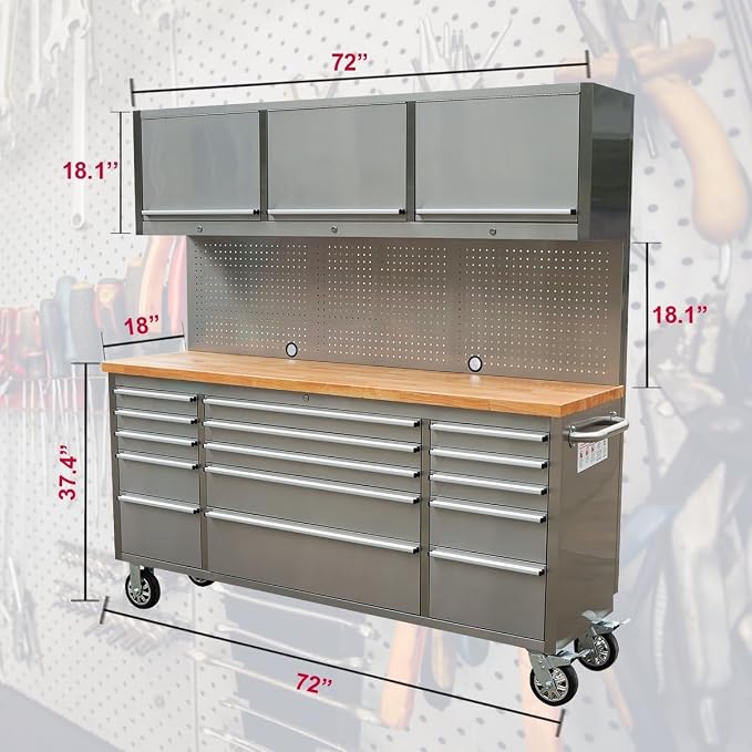 72-Inch Stainless Steel Rolling Tool Chest - Image 2