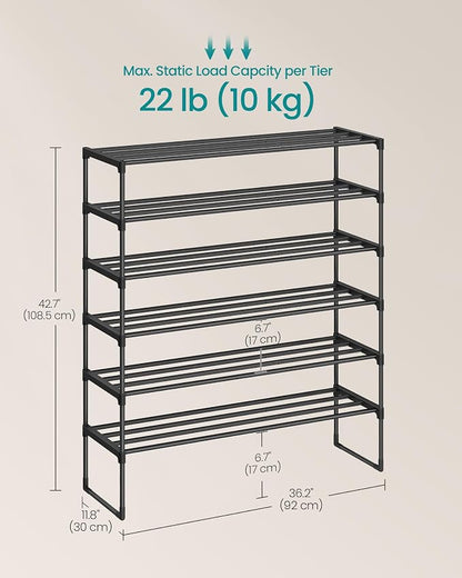 SONGMICS Shoe Rack, 6-Tier Shoe Organizer, Metal Storage Shelf, Upright or - Image 3