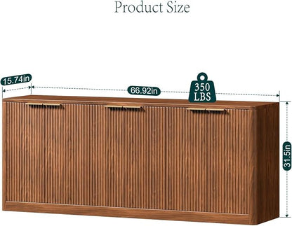 Evermagin 67" Fluted Walnut Buffet Cabinet Sideboard - Image 2